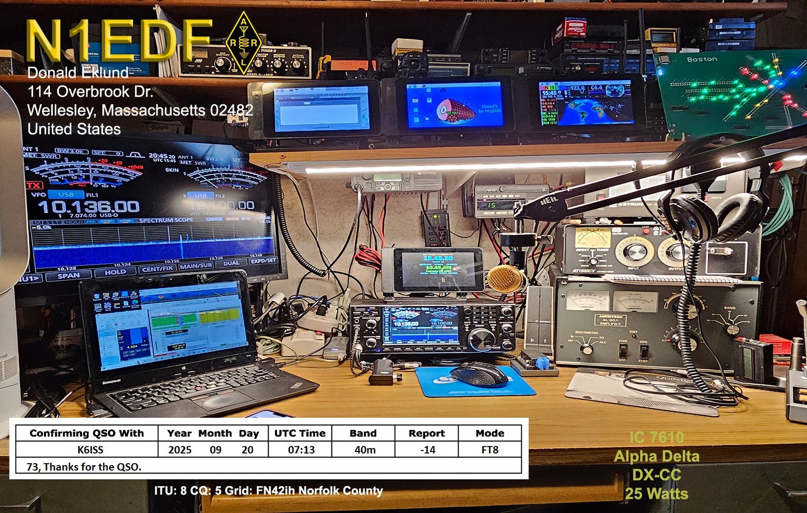 QSL card from N1EDF in Massachusetts